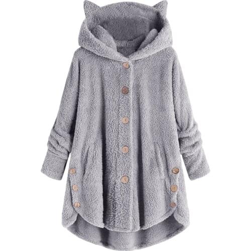 5XL blusas elegantes de mujer 2020 Women Button Coat Solid Tops Hooded Pullover Loose Sweater Plus Size Blouse roupas femininas