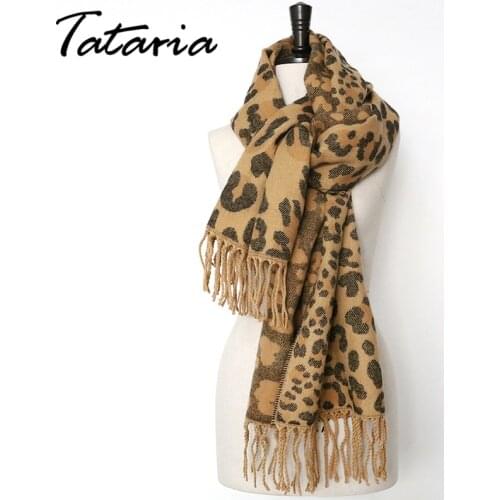 Tataria Womens Winter Scarf for Women Leopard Scarf Warm Soft Cashmere Thicken Long Shawls and Scarves Brown Leopard Poncho
