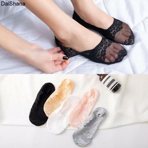 5 Pairs Fashion Women Girls Summer Socks Style Lace Flower Short Sock Antiskid Invisible Ankle 2020 Sox Sock Slippers EUR 35-40