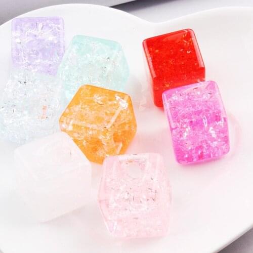 Diy Jewelry Accessory 50pcs/lot Transparent crack water cube Shape Square Beads Fit Necklace/Bracelet/Key Chain Pendants Charms