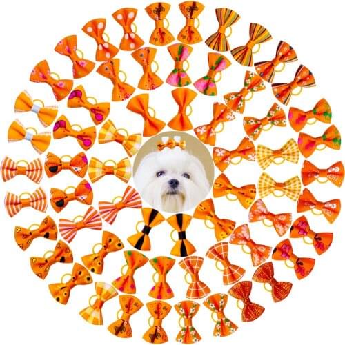 50 Pcs Orange Pet Accessories Fall Autumn Puppy Dog Cat Bow Tie Adjustable Dog Collar For Small Medium Dog