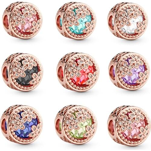 BAOPON 2Pcs/lot Rose Gold Colorful Flower Charms Beads Pendant Fit Original Brand Bracelet For Women DIY Jewelry Making