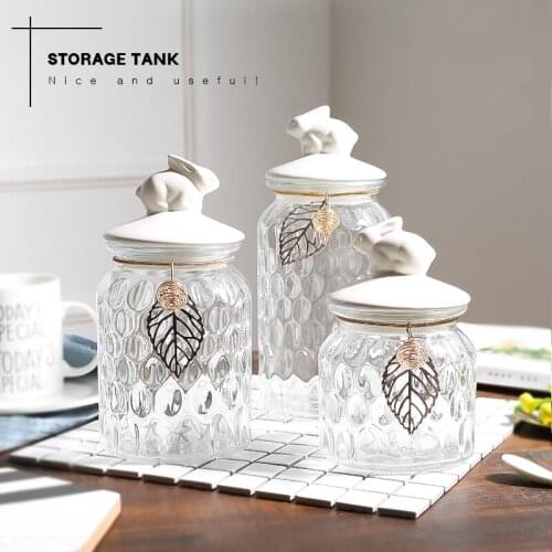 White ceramic candy can Glass European creative candy storage can wrought iron ceramic with lid Nordic Crystal storage can decor