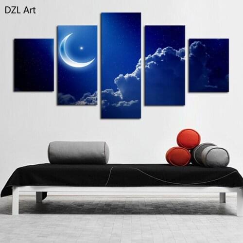 Unframed 5 Piece Abstract Blue Star Moon landscape Canvas picture Art HD Print Painting On Canvas Artworks for Home Decor