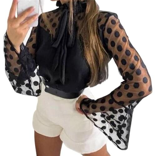 Fashion Womens Tops and Blouses Elegant Long Sleeve Polka Dot OL Shirt Ladies Party Club chemise femme Summer Streetwear