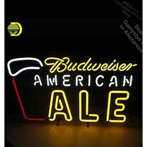 Budweise American ALE Neon Light Sign GLASS Tube Handcraft Beer Wall Light Signs Vintage Garage Lighting Neon Light Sign Glass