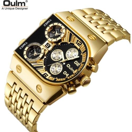 Oulm New Men Military Waterproof Watches Luxury Brand 3 Time Zone Stainless Steel Big Dial Male Wrist Watch Relogio Masculino