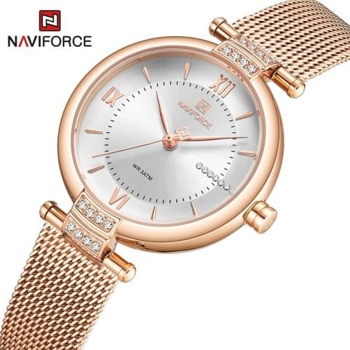 NAVIFORCE Women Watches Luxury Fashion Diamond Ladies Wristwatches Stainless Steel Silver Mesh Strap Female Quartz Watch Girl