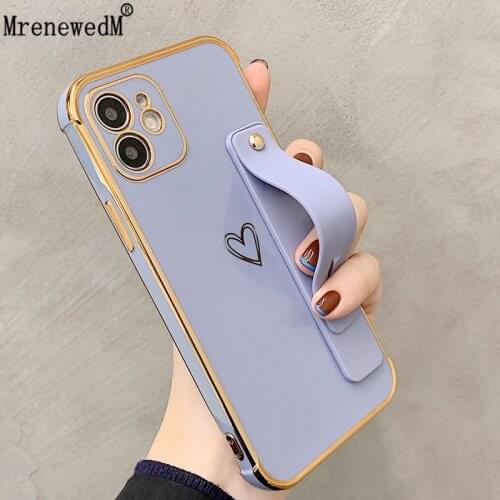 For iPhone 12 Pro Luxury Plating Silicone Case For iPhone 11 Pro 12 Mini X XR Xs Max SE2 7 8 Plus Electroplate Heart Stand Cover
