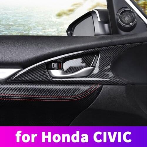 Carbon fiber interior door handle decorative sticker door handle modification accessories For Honda Civic 10th 2017 18 2019 2020