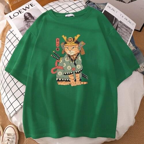Japan Ukiyo E Style Orange Cat Print Men T-shirts Casual Simplicity T-shirt Aesthetic Comfortable Top Funny Brand mens T-shirts