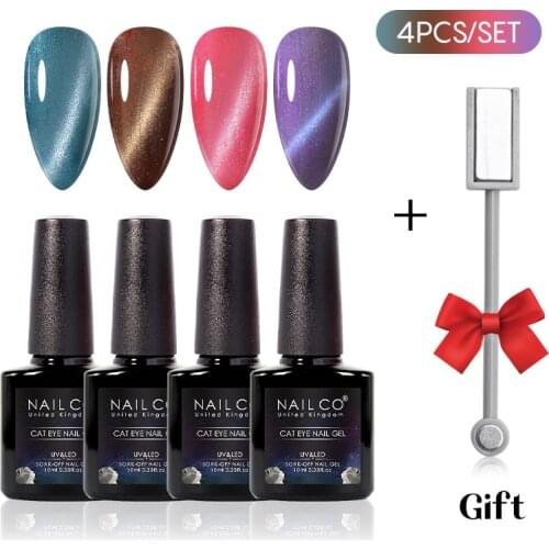 NAILCO 4pcs/Set 10ml Cat Eye Effect Lacquer Nail Gellak Nail Gel Varnish Free Magnet For Polish Soak Off UV Nail Art Gel Polish