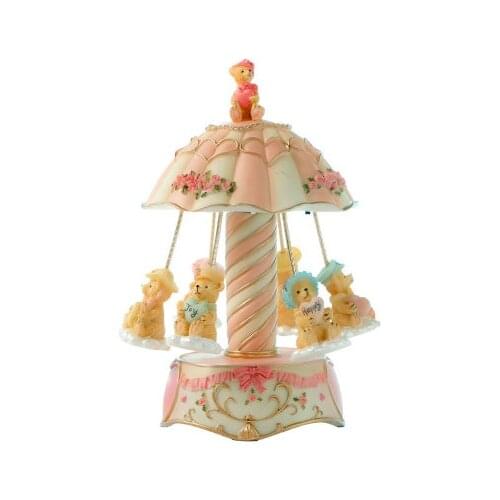 Carousel music box colorful lights musical box resin childre Christmas Gift Resin Craft Gift Music box bedroom home decoration