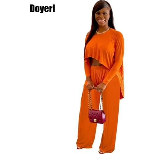 Long Sleeve Two Piece Set Fall Clothes for Women Irregular Top and Wide Leg Pant Suits Casual 2 Piece Club Outfits Matching Sets