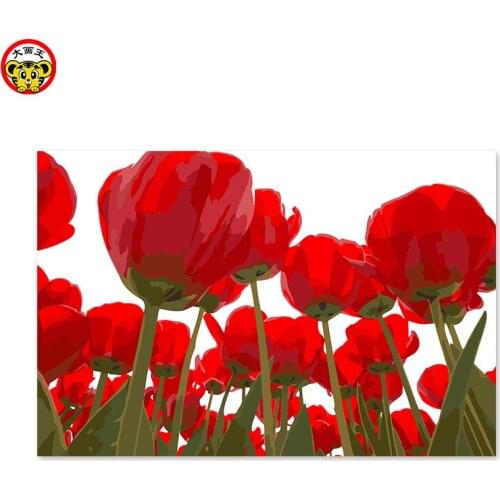 Red tulip flowers all over the mountains and plains home decor painting decorative painting a room