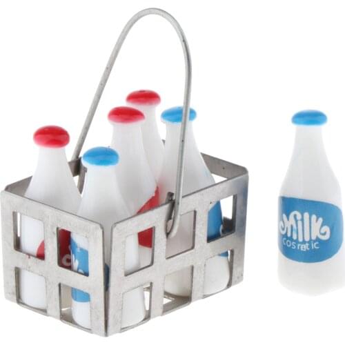 Dollhouse Miniature 1:12 Scale Milk Kettle+(6Pcs/Pack) Milk Simulation Models