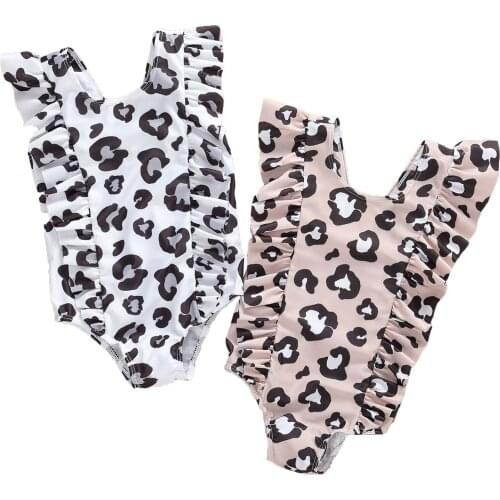 Newborn Kids Baby Girls Swimsuit 6M-5T Summer One Piece Leopard Swimwear Ruffled Bathing Suits Tankini