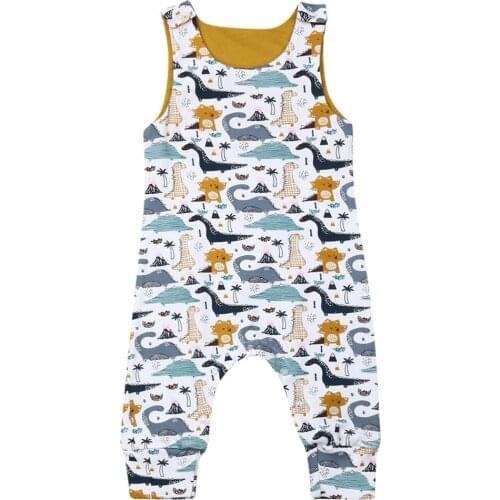 Toddler Kid Summer Infant Baby Boys Casual Romper Sleeveless Cartoon Animal Print Jumpsuits Outfit 0-24M