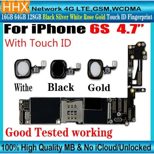Free shipping For iPhone 6s 6 s Motherboard with Touch ID Fingerprint 16gb 64gb 128gb mainboard Free iCloud Unlock Logic board