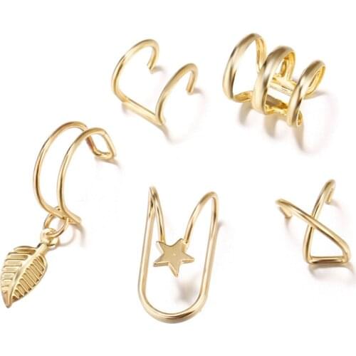 2020 Fashion 5Pcs/Set Ear Cuff Gold Leaves Non-Piercing Ear Clips Fake Cartilage Earring Jewelry For Women Men Best Gift