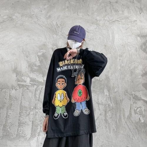 Eukaaru Street Culturecotton Long Sleeve 2021 Autumn Winter Hip Hop Character Print Mens Long Tshirts Women Oversized Tee Tops