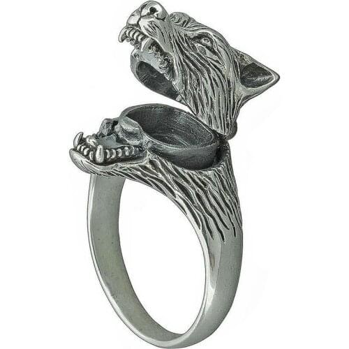 New creative wolf ring opening and closing retro marcasite black domineering mens ring mens ring size 6-12