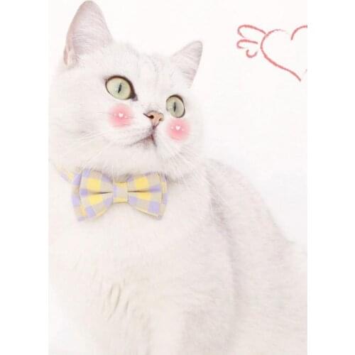 Hand-sewn Soft Pet Collar Pet Dog Cat Cute Color Matching Collar with Adjustable Bowknot and Bell for Dog Kitten Outdoor Supply