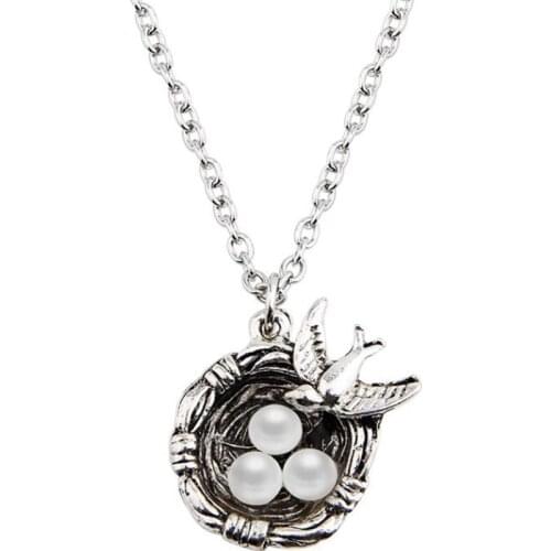 Vintage Bronze Bird Nest with Bird and Three Eggs Necklaces Pendant Charms Choker Necklaces Women Jewelry DIY Accessories NEW