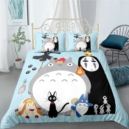 Totoro Howls Moving Castle 2/3 Pieces Spirited Away Duvet Cover Home Bed Quilt Cover Quilt Cover for Kid Adults Bedding Set
