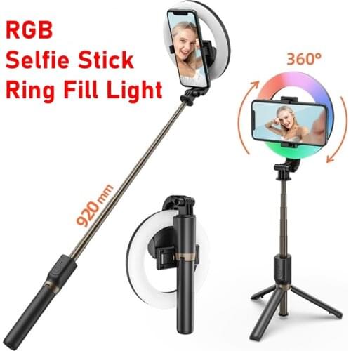 Tongdaytech Portable Bluetooth Wireless Selfie Stick With RGB Ring Fill Light Tripod For Iphone Xiaomi Makeup Video Live Travel