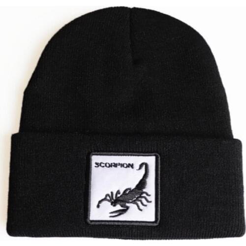 Animal Scorpion Skullies Beanie For Men Knitted Sports Hiphop Cap Women Embroidery Warm Hip Hop Ski Cap Casual Earflap Bonnet