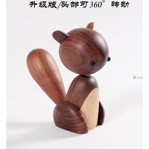 Nordic Denmark Wood Products Walnut Solid Wood Home Furnishings Big Tail Wooden Squirrel Crafts Gifts