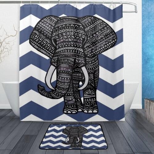 Navy Blue Chevron Aztec Elephant PatternMachine Washable Everyday UseIncludes Inch Waterproof Shower Curtain 12 Shower Hooks