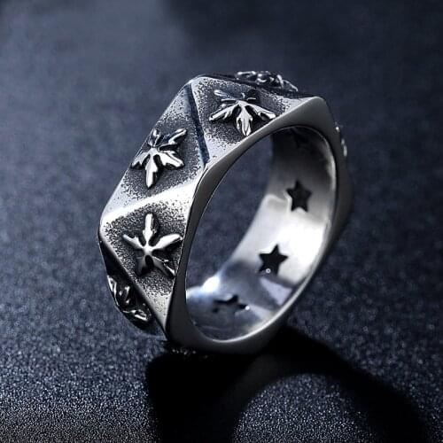 Vintage Flowers Pattern Couples Rings Men Women Unique Multifaceted Stainless Steel Ring Fashion Punk Biker Jewelry
