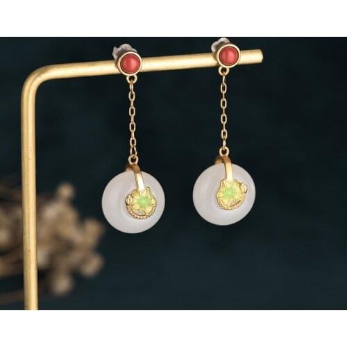 Vintage Lotus Flower Earrings for Women Ethnic Chinese Style Statement Earrings Hanging Womens Accessories Flower Friends Gift