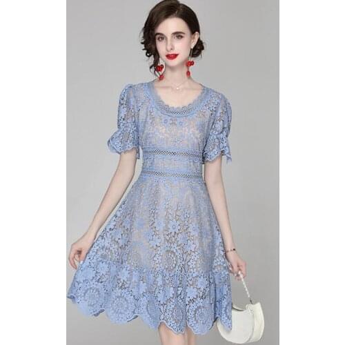 ZAWFL Women Luxury Blue Lace Dress 2021 High Quality Elegant Wedding Party Robe Femme Vintage Designer Evening Vestidos