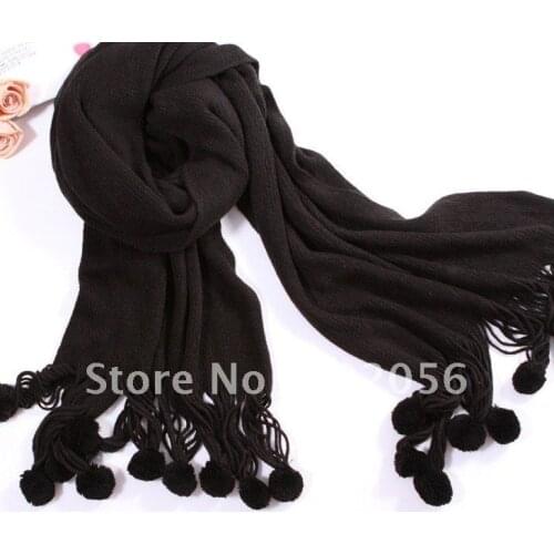 Solid ball fringed scarf Neck Scarves hot 10pcs/lot #2413