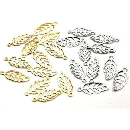 100pcs/lot Stainless Steel Hollow Out Leaves Pendants Charms Gold Color Tree Leaf Charms for Diy Jewelry Making Findings