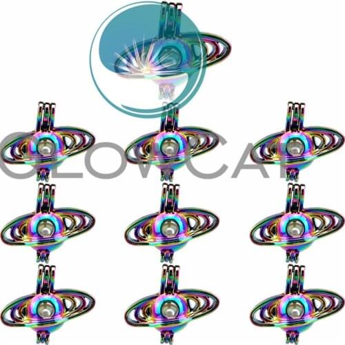 10x C752 Rainbow Color Universe Planet Beads Cage Jewelry Making Perfume Essential Oil Diffuser Pearl Cage Locket Pendant