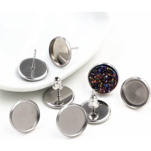 12mm 20pcs Stainless Steel Earring Studs,Earrings Blank/Base,Fit 12mm Glass Cabochons,Buttons;Earring Bezels (L4-08)