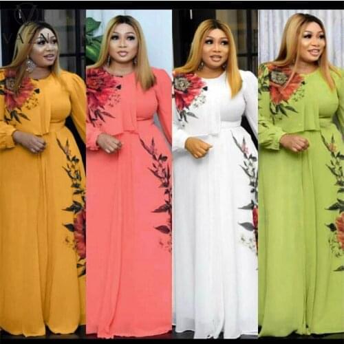 VAZN 2021 INS Wind Full Sleeve Floral Formal A-line Age reduction Sexy Young Open Women High Waist Maxi Thin Dress