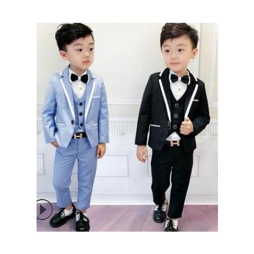 2019 New Formal Boy Suits for wedding Flower Slim Fit Tuxedo black/blue party Suit Blazer 3pcs coat + pants+vest boys suits