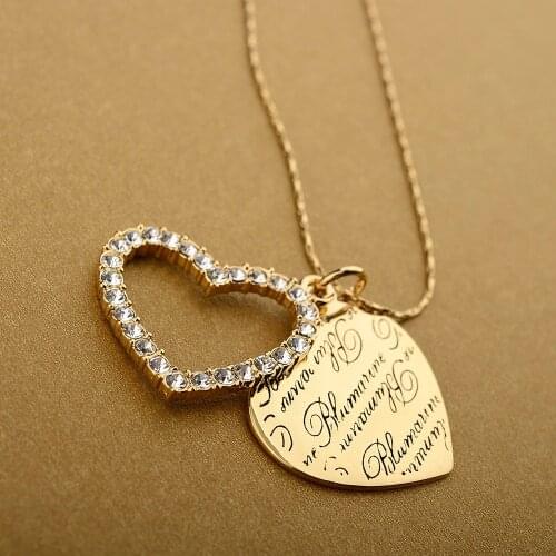 AAA Quality Fashion Jewelry Full Rhinestone Double layer Love Heart Pendant Necklaces For Women