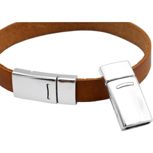 Aaazee 3 sets Silver Curved Magnetic Closure Flat Clasp Bracelet Making Jewelry Supply Leather Strip Glue 10mmx2mm Inner Hole