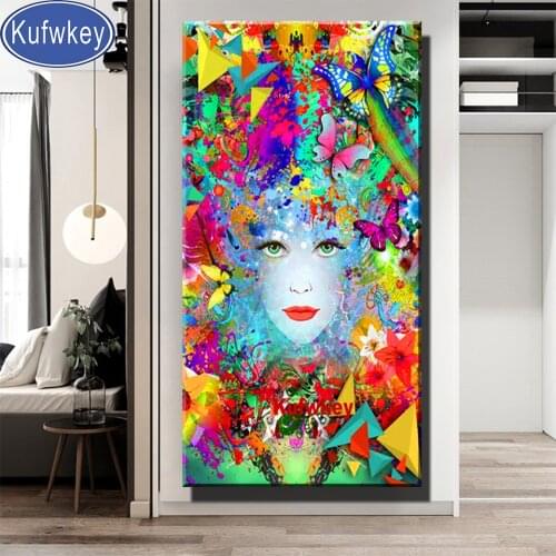 5D DIY Diamond embroidery Cross stitch,Fantasy Colorful Woman Full Square Round Diamond mosaic,Rhinestones,Abstract Portrait