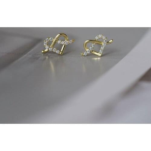 Binmonray 925 Sterling Silver Inlaid Zircon Hollow Knotted Interwoven Small Love Heart Girl Stud Earring Ladie Exquisite Jewelry
