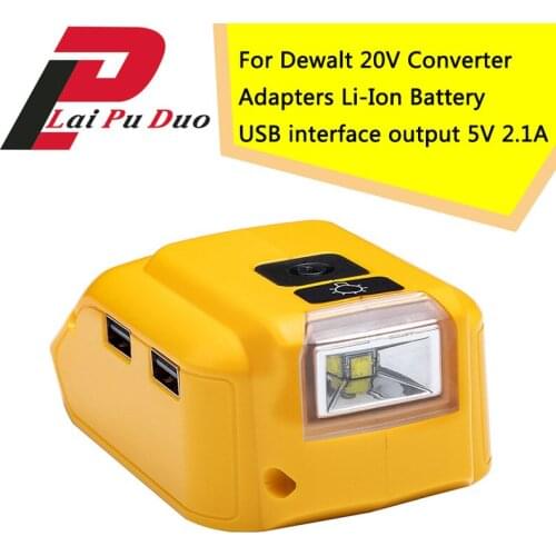 DCB090 For Dewalt 20V Converter Li-Ion Battery USB Charging Adapter Power Supply Interface Output 5V 2.1A And 12V 2A With 3W LED