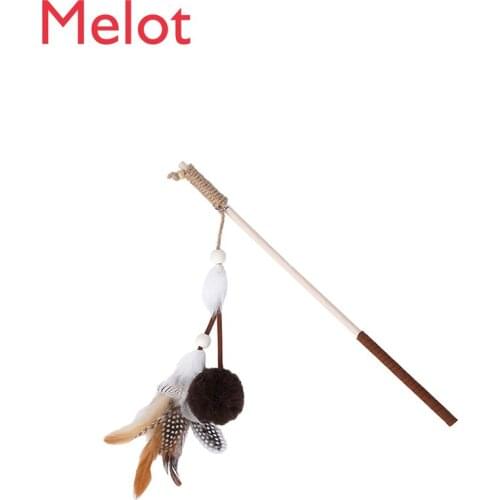 Log Feather Cat Teaser Bite-Resistant Long Brush Holder Cat Toy Self-Hi Relieving Stuffy Molar Rod Cat Stick Cat Teaser Toy