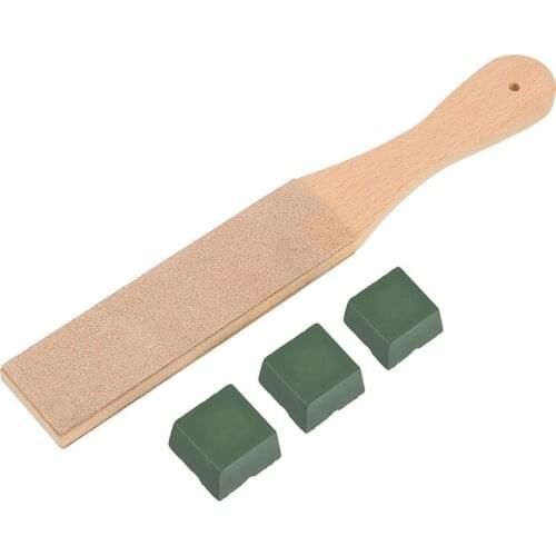 DIY Leather Strops Kit, Wide Wooden Double Sided Leather Paddle Strop with 3 Packs 30g Polishing Compounds 1.65 Inch 4 Pieces