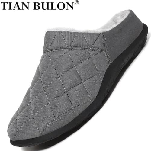 Winter Indoor Warm Shoes Mens Slippers Plush Male Warm Half Loafers Outdoor Walking Shoes Non-slip Driving Shoes Plus Size 48